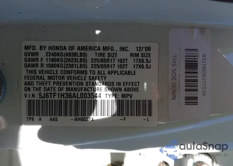 2010 Honda Accord Crosstour Ex from USA, damaged, VIN 5J6TF1H36AL003544